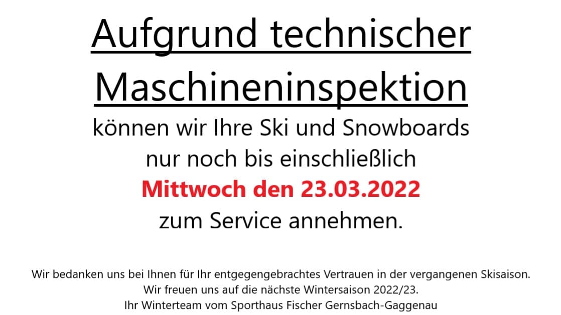 Skiservice bis 23.03.2022